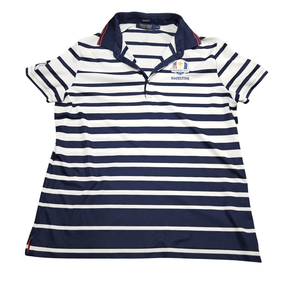 Ryder Cup Polo Golf Ralph Lauren Shirt Womens L Blue White Stripes Hazeltine